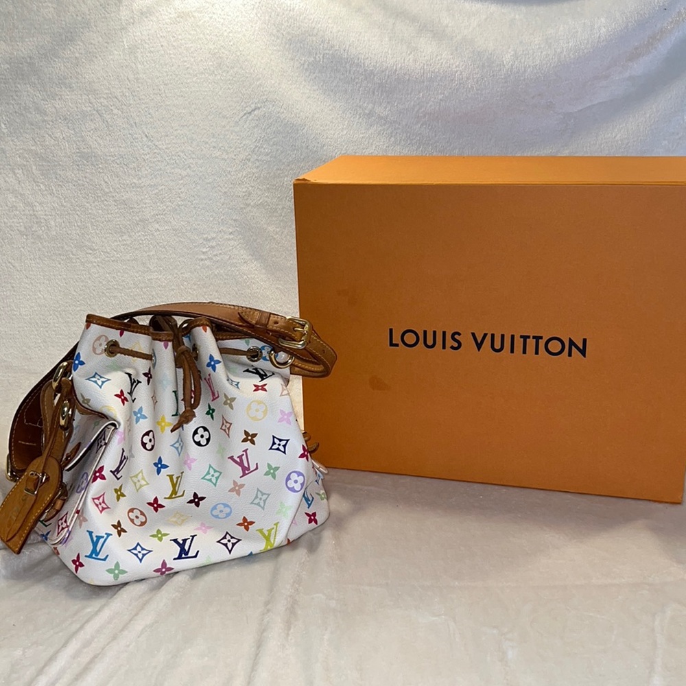 Louis Vuitton Petit Noe Drawstring Bucket Bag Shoulder Hobo Monogram Multicolor